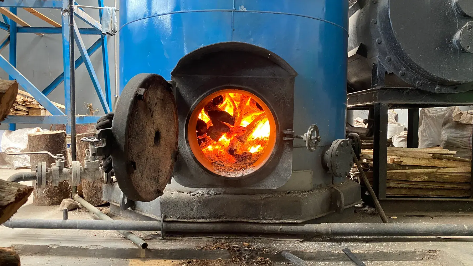 The kiln in operation inside the factory.